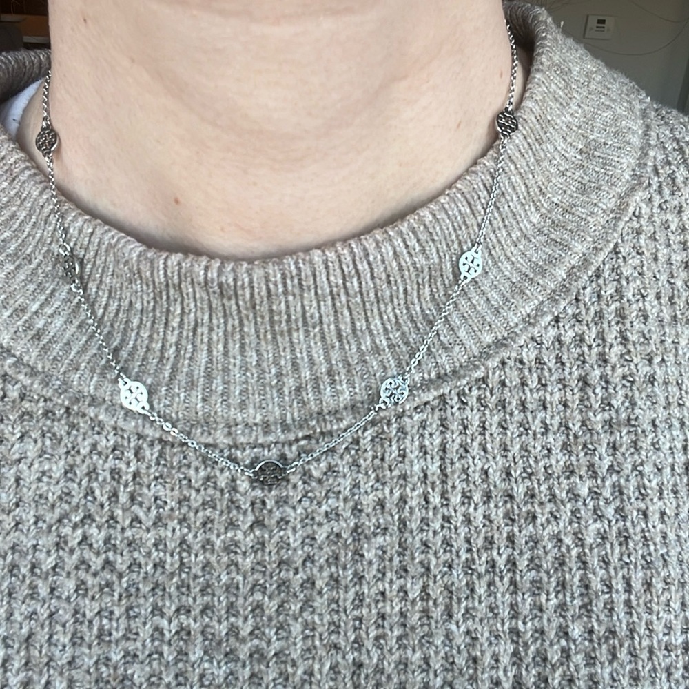Silver Tory Burch logo necklace